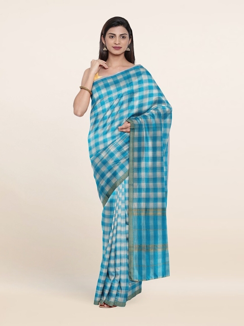 

Pothys Blue & White Checked Pure Cotton Saree