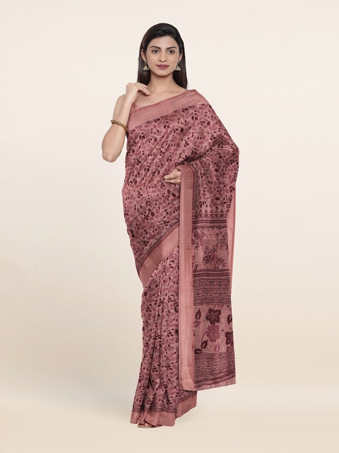 

Pothys Burgundy Printed Cotton Blend Chanderi Saree