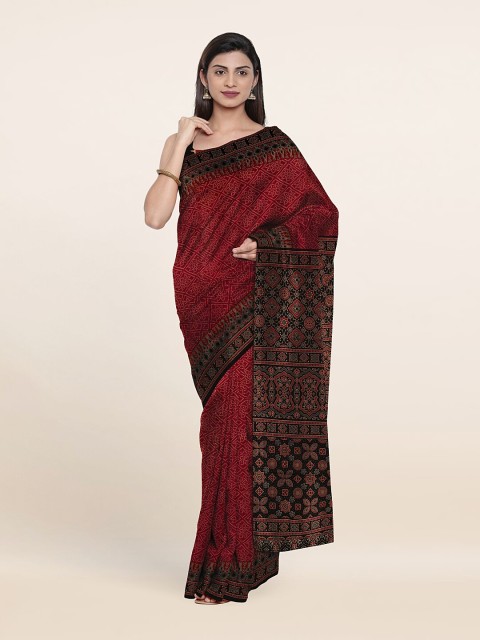 

Pothys Pink & Black Ethnic Motifs Pure Cotton Saree