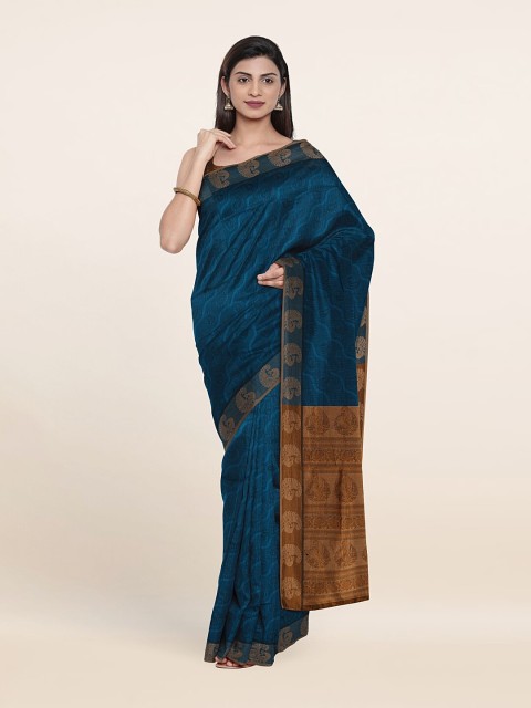 

Pothys Blue & Brown Ethnic Motifs Zari Pure Cotton Saree
