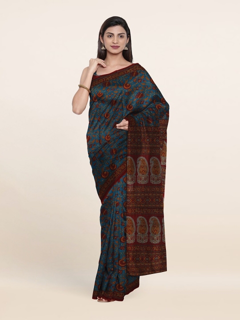 

Pothys Blue & Red Ethnic Motifs Pure Cotton Saree With Unstitched Blouse Piece