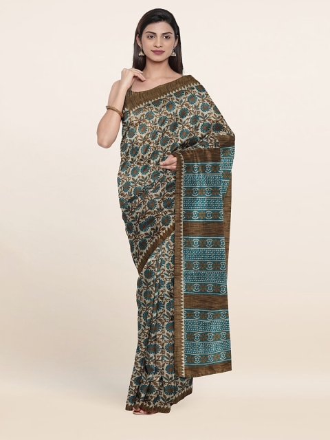 

Pothys Off White & Blue Floral Pure Cotton Saree