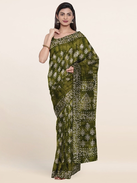 

Pothys Green & Cream-Coloured Batik Pure Cotton Saree