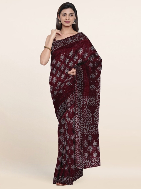 

Pothys Maroon & Grey Batik Pure Cotton Saree