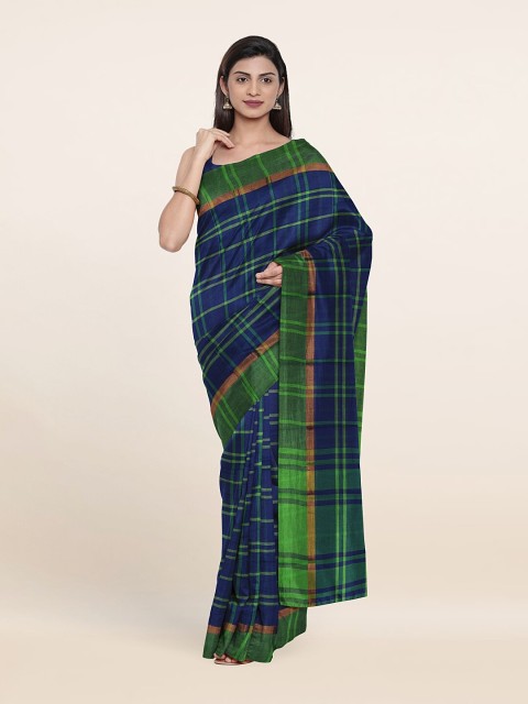

Pothys Blue & Green Checked Pure Cotton Saree