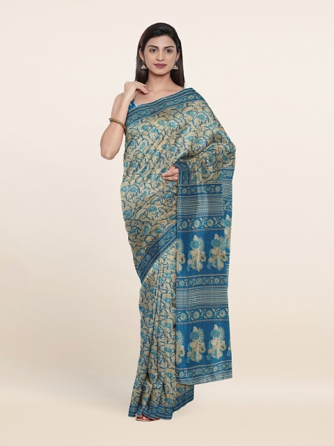 

Pothys Off White & Blue Floral Pure Cotton Saree