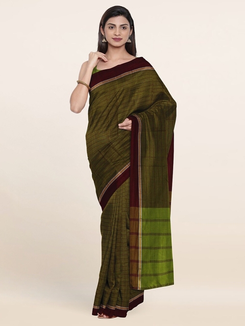 

Pothys Green & Coffee Brown Striped Pure Cotton Saree