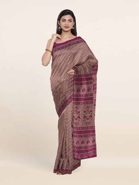 

Pothys Off White & Purple Floral Pure Cotton Saree