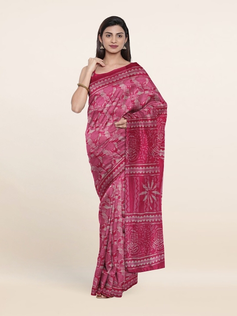 

Pothys Pink & Grey Batik Pure Cotton Saree