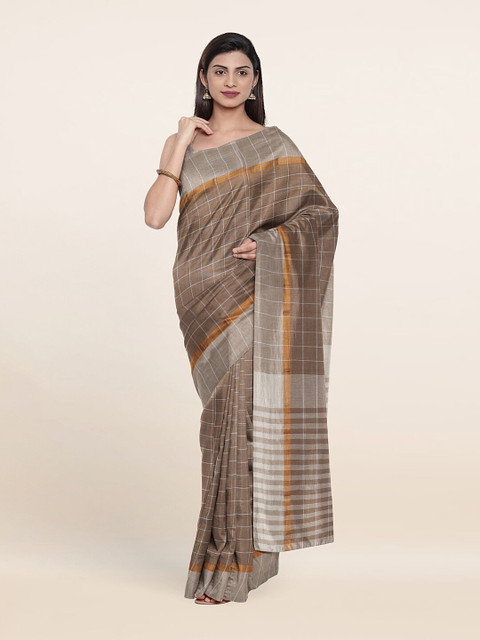 

Pothys Brown & White Checked Pure Cotton Saree