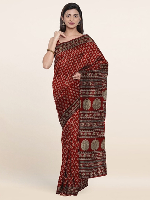 

Pothys Maroon & Cream-Coloured Floral Pure Cotton Saree