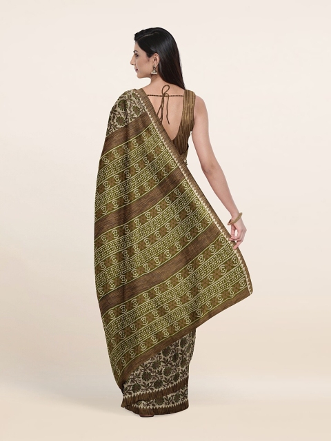 

Pothys Off White & Olive Green Floral Pure Cotton Saree