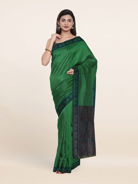 

Pothys Green And Brown Solid Printed Border Pure Cotton Saree