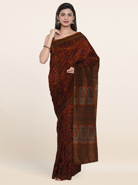 

Pothys Maroon & Blue Floral Pure Cotton Saree
