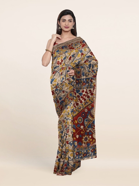 

Pothys Women Beige & Blue Kalamkari Pure Cotton Saree