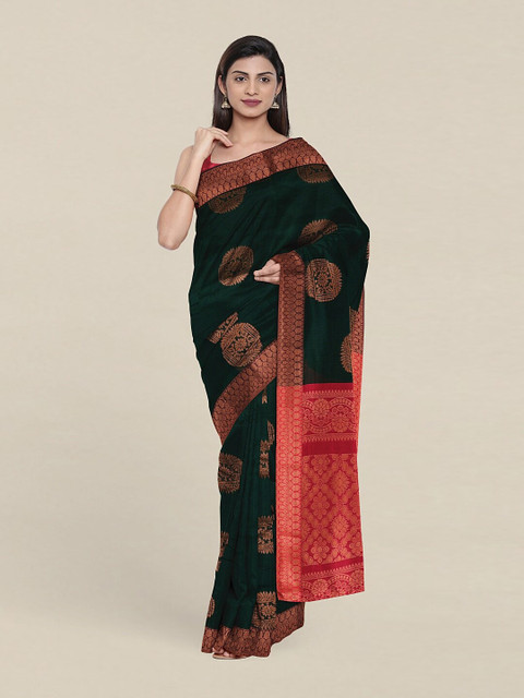 

Pothys Green & Red Woven Design Zari Silk Cotton Saree