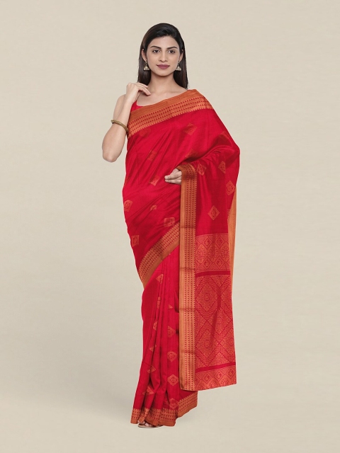 

Pothys Red & Gold-Toned Woven Design Zari Silk Cotton Saree