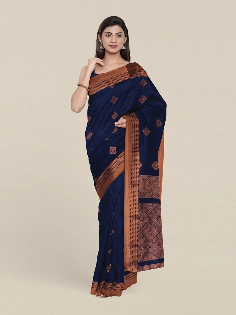 

Pothys Blue & Copper-Toned Woven Design Zari Silk Cotton Saree