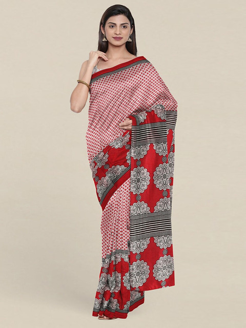 

Pothys Pink & Black Floral Pure Cotton Saree