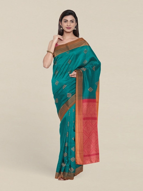 

Pothys Green & Pink Woven Design Zari Silk Cotton Saree