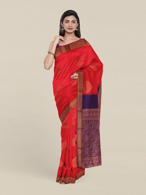 

Pothys Pink & Blue Woven Design Zari Silk Cotton Saree