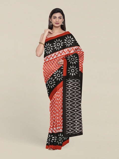 

Pothys Peach-Coloured & Black Printed Pure Cotton Saree