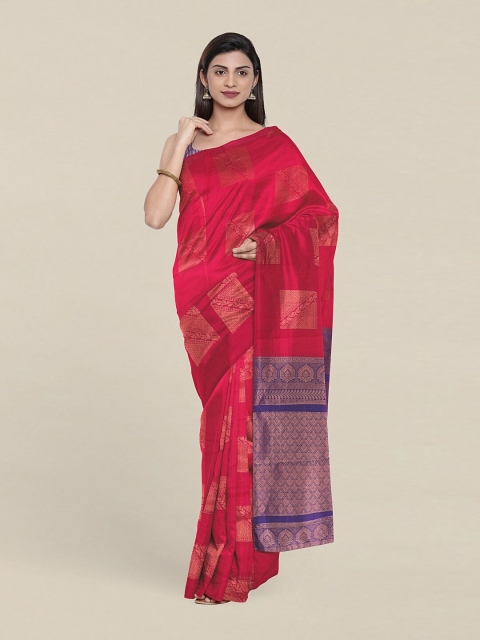 

Pothys Pink & Red Woven Design Zari Silk Cotton Saree With Unstitched Blouse Piece
