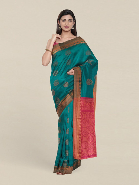 

Pothys Green & Pink Ethnic Motifs Zari Silk Cotton Saree