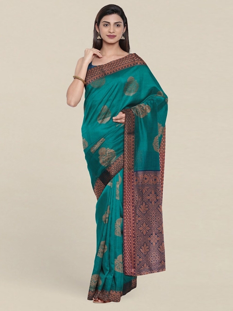 

Pothys Green & Turquoise Blue Ethnic Motifs Zari Silk Cotton Saree