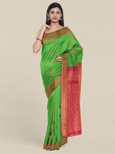 

Pothys Green & Pink Ethnic Motifs Zari Silk Cotton Saree