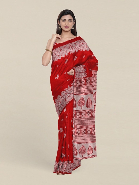 

Pothys Red & Silver-Toned Pure Cotton Saree