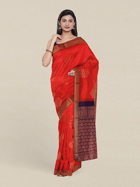

Pothys Coral & Navy Blue Woven Design Zari Silk Cotton Saree