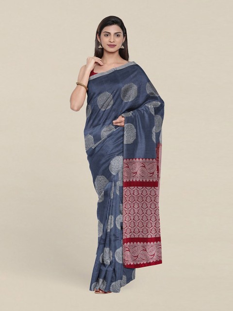 

Pothys Grey & Red Woven Design Zari Silk Cotton Saree