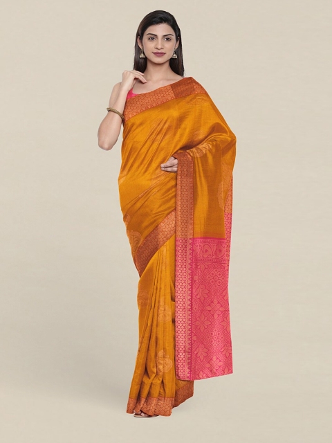 

Pothys Mustard & Pink Woven Design Zari Silk Cotton Saree