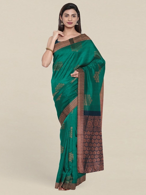 

Pothys Green & Gold-Toned Ethnic Motifs Zari Silk Cotton Saree