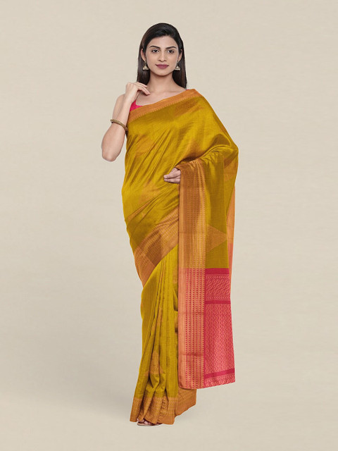 

Pothys Yellow & Pink Woven Design Zari Silk Cotton Saree