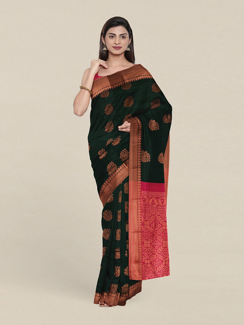 

Pothys Green & Red Ethnic Motifs Zari Silk Cotton Saree