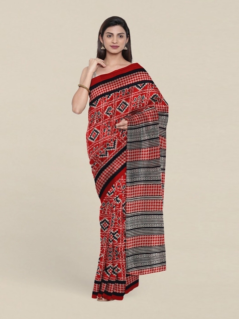 

Pothys Red & Black Ethnic Motifs Pure Cotton Saree