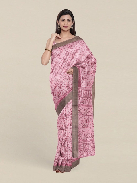 

Pothys Pink And Grey Floral Print Cotton Saree