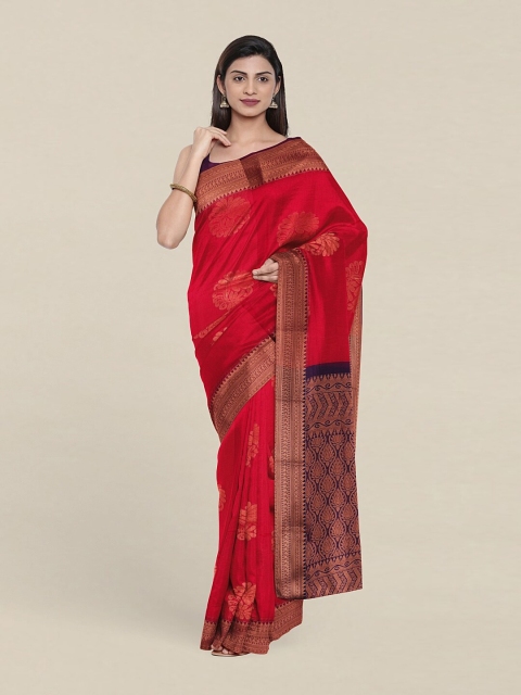 

Pothys Red & Violet Ethnic Motifs Zari Silk Cotton Saree