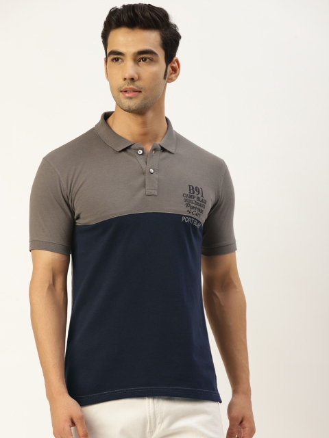 

PORTBLAIR Men Navy Blue & Grey Colourblocked Polo Collar T-shirt