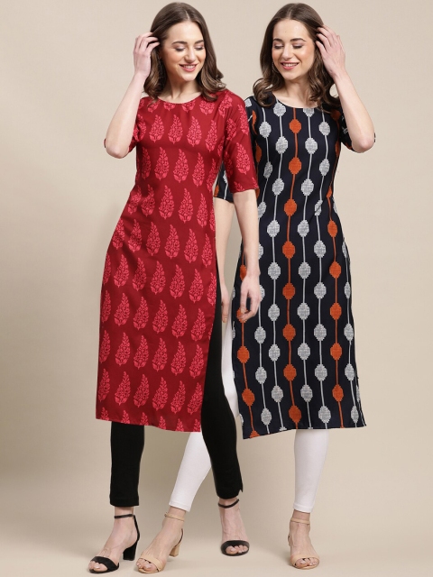 

KALINI Women Pack of 2 Printed Crepe Kurta, Maroon