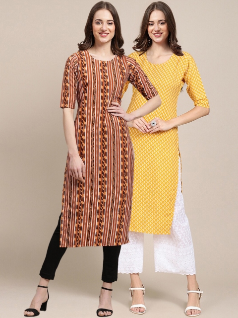 

KALINI Women Multicoloured Geometric Printed Summer Sheers Crepe Kurta, Multi