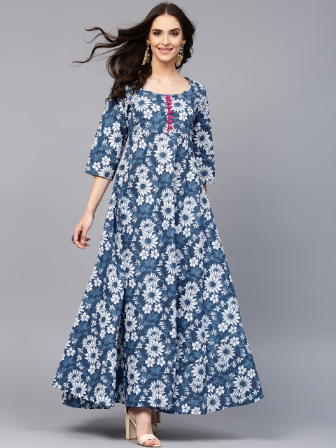 

AKS Women Blue & White Printed Anarkali Kurta