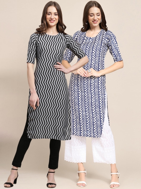 

KALINI Women Pack Of 2 Geometric Summer Sheers Crepe Kurta, Black