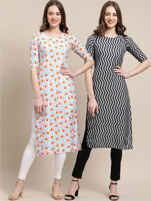 

KALINI Women Set Of 2 Black & White Geometric Printed Crepe Kurta