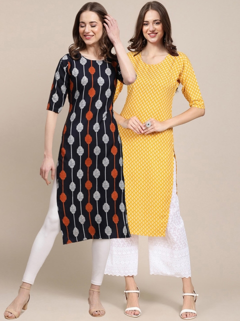 

KALINI Women Multicoloured Ethnic Motifs Printed Chikankari Summer Sheers Crepe Kurta, Multi