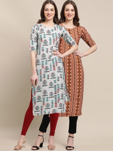 

KALINI Women Grey & Red Pack Of 2 Geometric Printed Summer Sheers Crepe Kurta