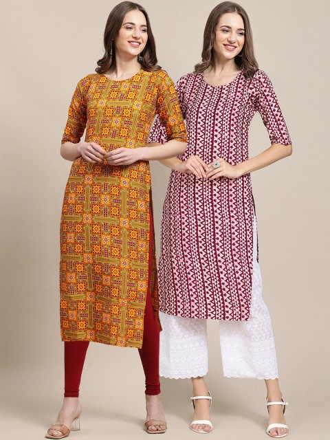 

KALINI Women Pack of 2 Crepe Kurta, Mustard