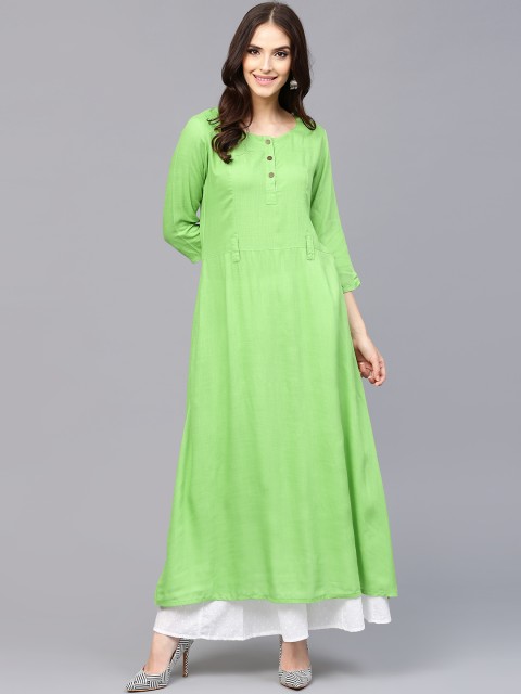 

AKS Women Green Solid A-Line Kurta
